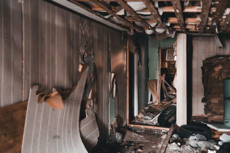 a room that has been gutted with wood